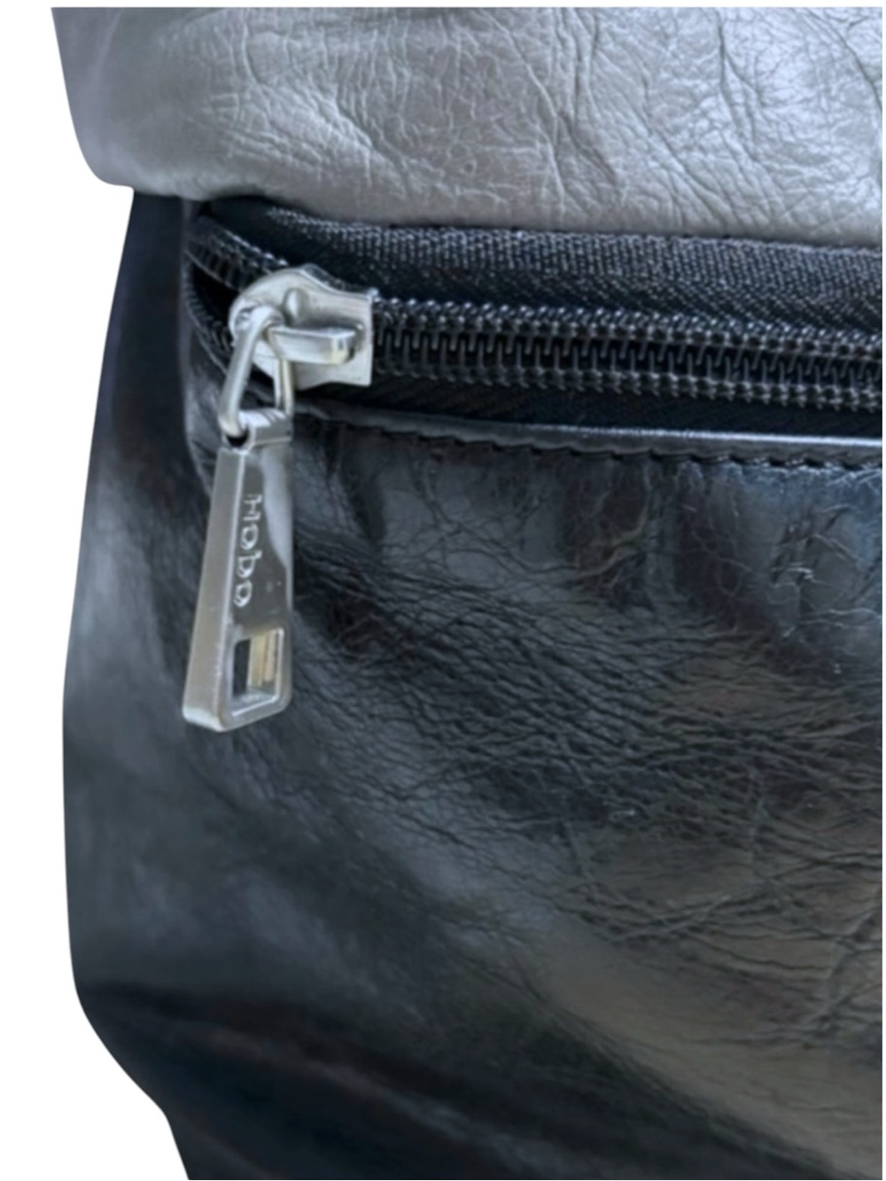 HOBO Joyce Large Leather Two Tone Purse Stone Black Shoulder Bag Zip Top - Picture 7 of 14